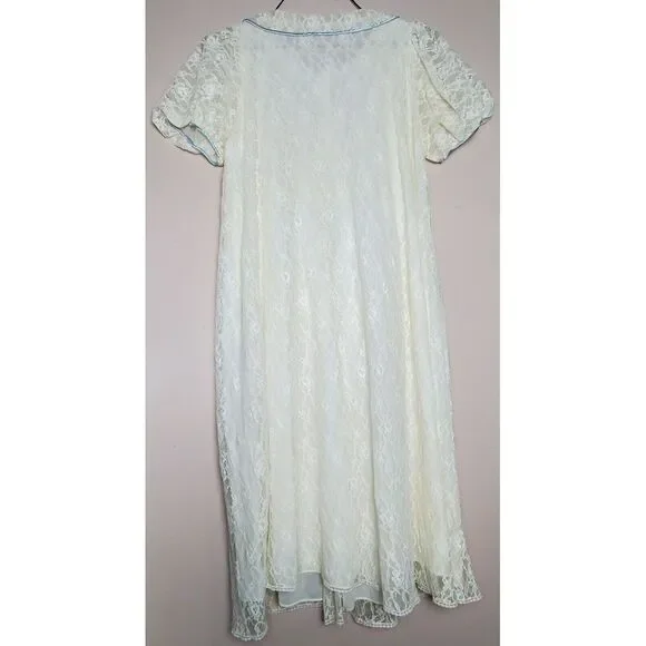 Vintage Sleepwear Artemis Long Lace Robe Medium Short Sleeve Trad Wife Romantic - Picture 3 of 7